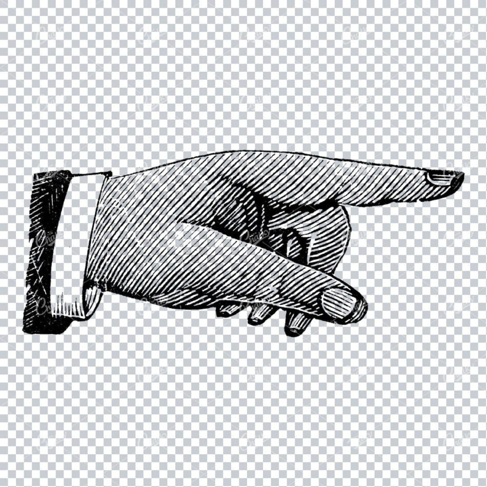 Vintage Line Art Illustration of a Pointing Finger / Hand No.5