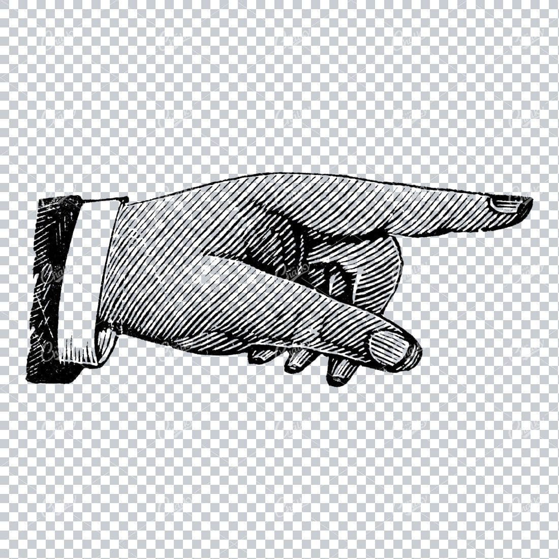 Vintage Line Art Illustration of a Pointing Finger / Hand No.5