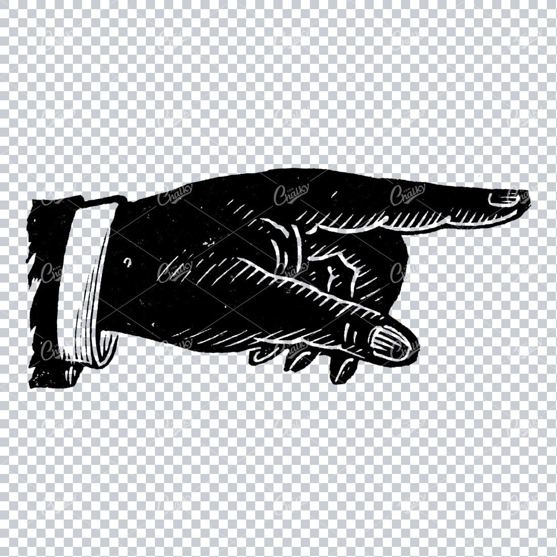 Vintage Line Art Illustration of a Pointing Finger / Hand No.6