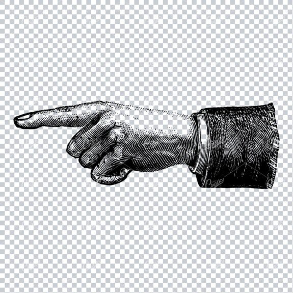 Vintage Line Art Illustration of a Pointing Finger / Hand No.7
