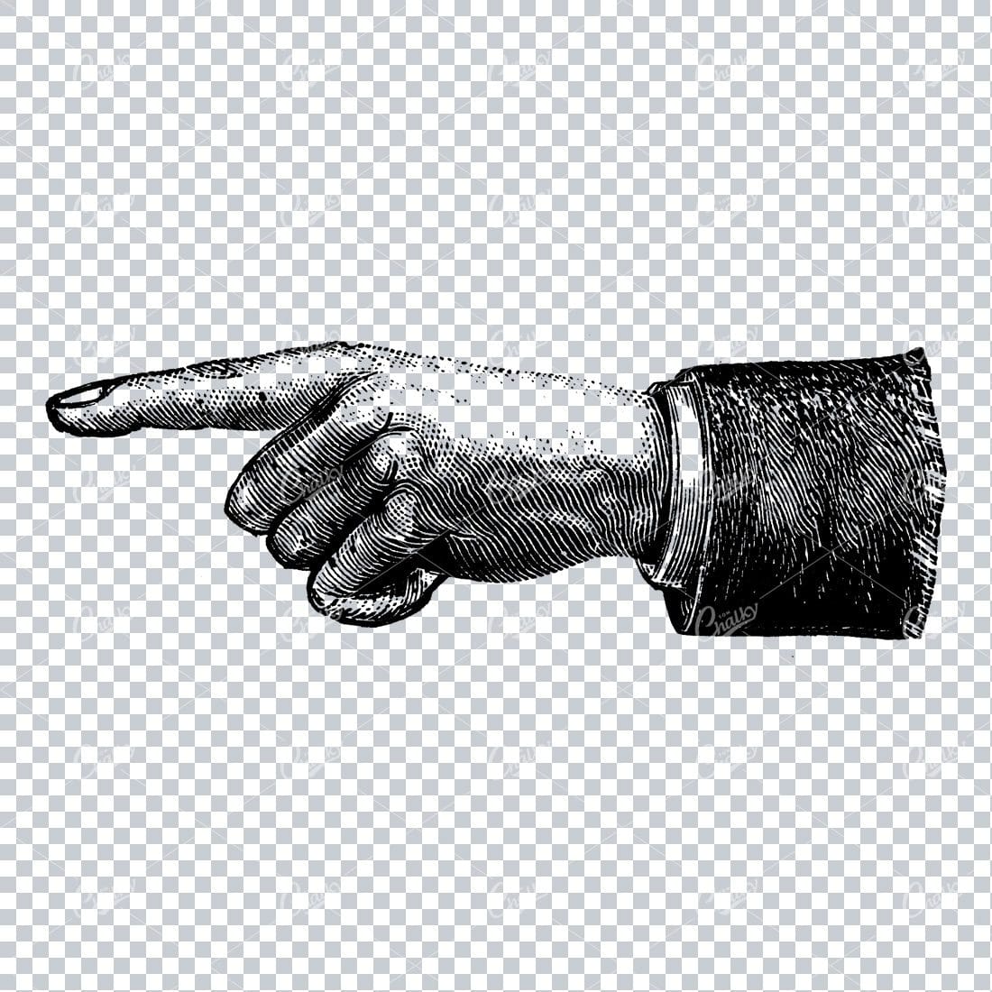 Vintage Line Art Illustration of a Pointing Finger / Hand No.7