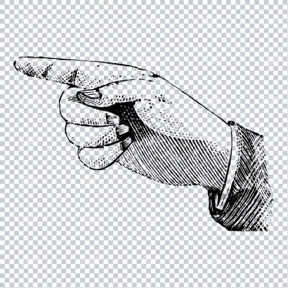 Vintage Line Art Illustration of a Pointing Finger / Hand No.8