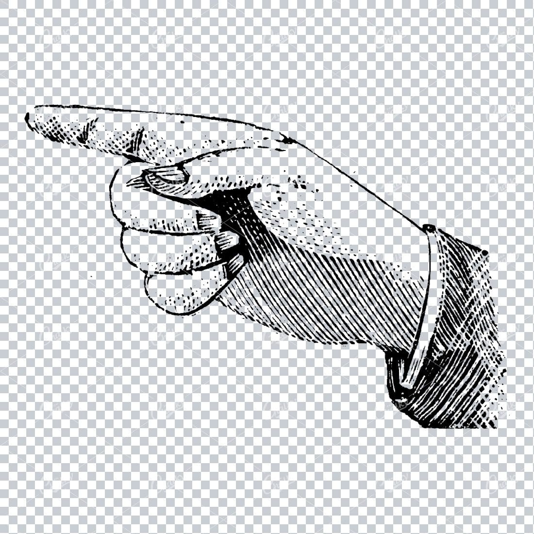Vintage Line Art Illustration of a Pointing Finger / Hand No.8