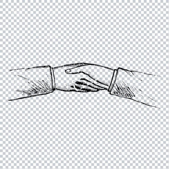 Vintage Line Art Illustration of Hands Shaking No.2