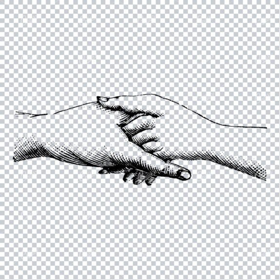Vintage Line Art Illustration of Hands Shaking No.3