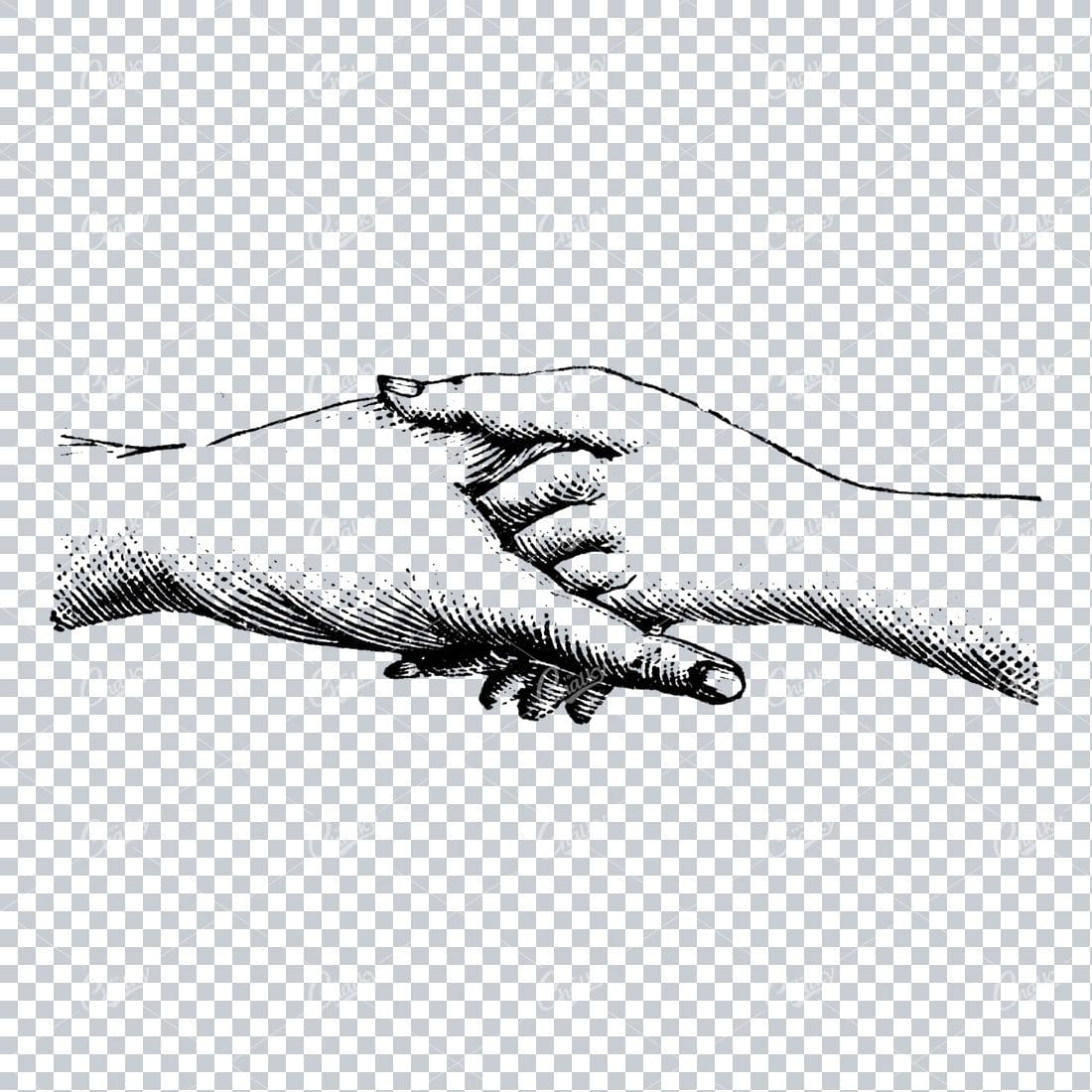 Vintage Line Art Illustration of Hands Shaking No.3