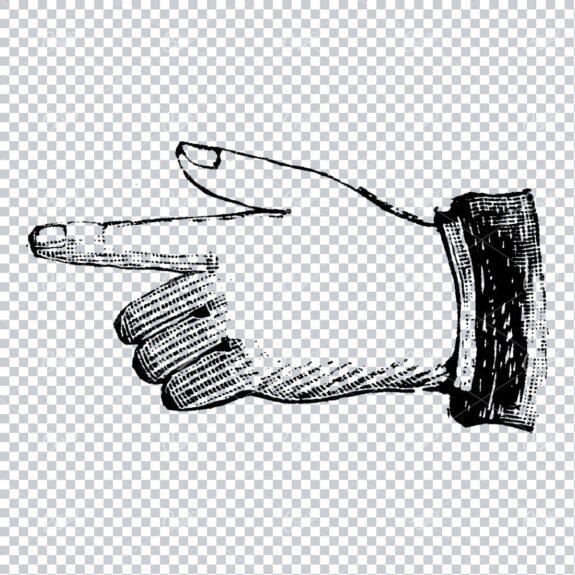 Vintage Line Art Illustration of a Pointing Finger / Hand No.9