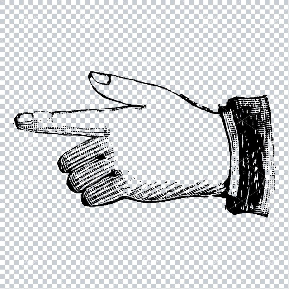 Vintage Line Art Illustration of a Pointing Finger / Hand No.9