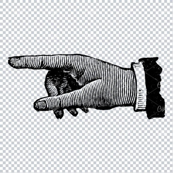 Vintage Line Art Illustration of a Pointing Finger / Hand No.10