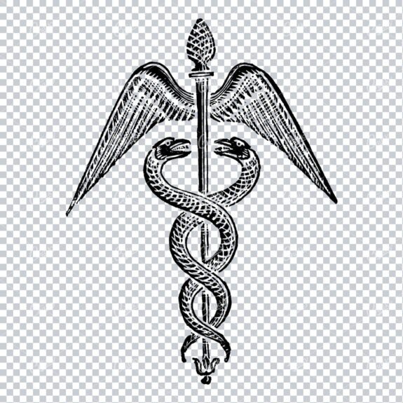 Vintage Illustration of the Caduceus Medical Symbol - Two Snakes Wrapped Around a Staff