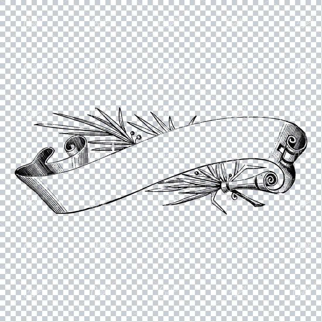 Folded / Ruffled Scroll Banner Line Art Illustration No.6
