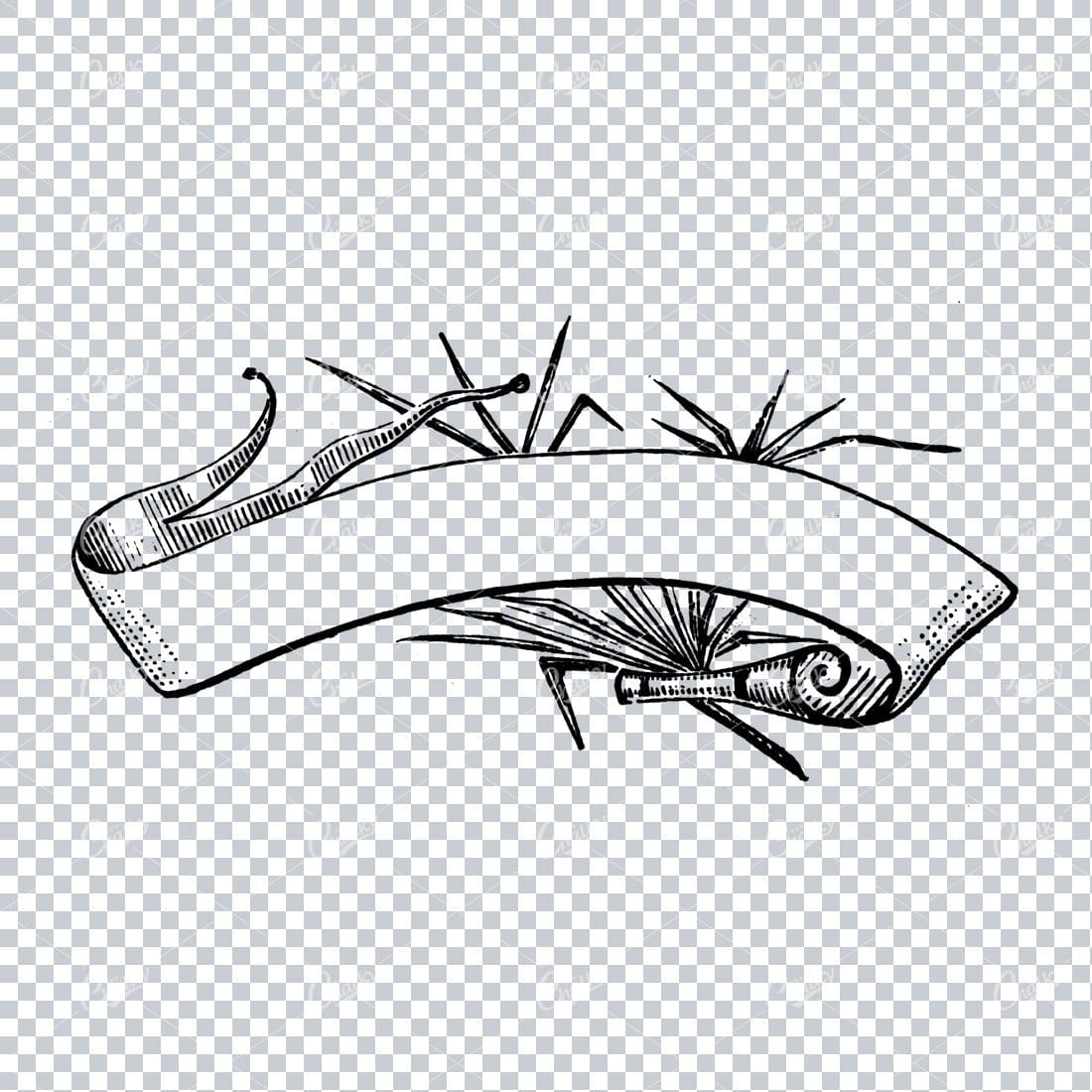 Folded / Ruffled Scroll Banner Line Art Illustration No.7