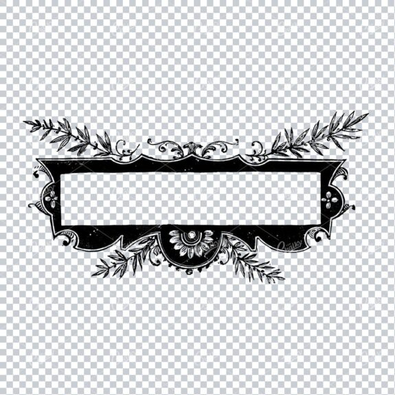 Laurel / Floral Black and White Line Art Antique Banner Design