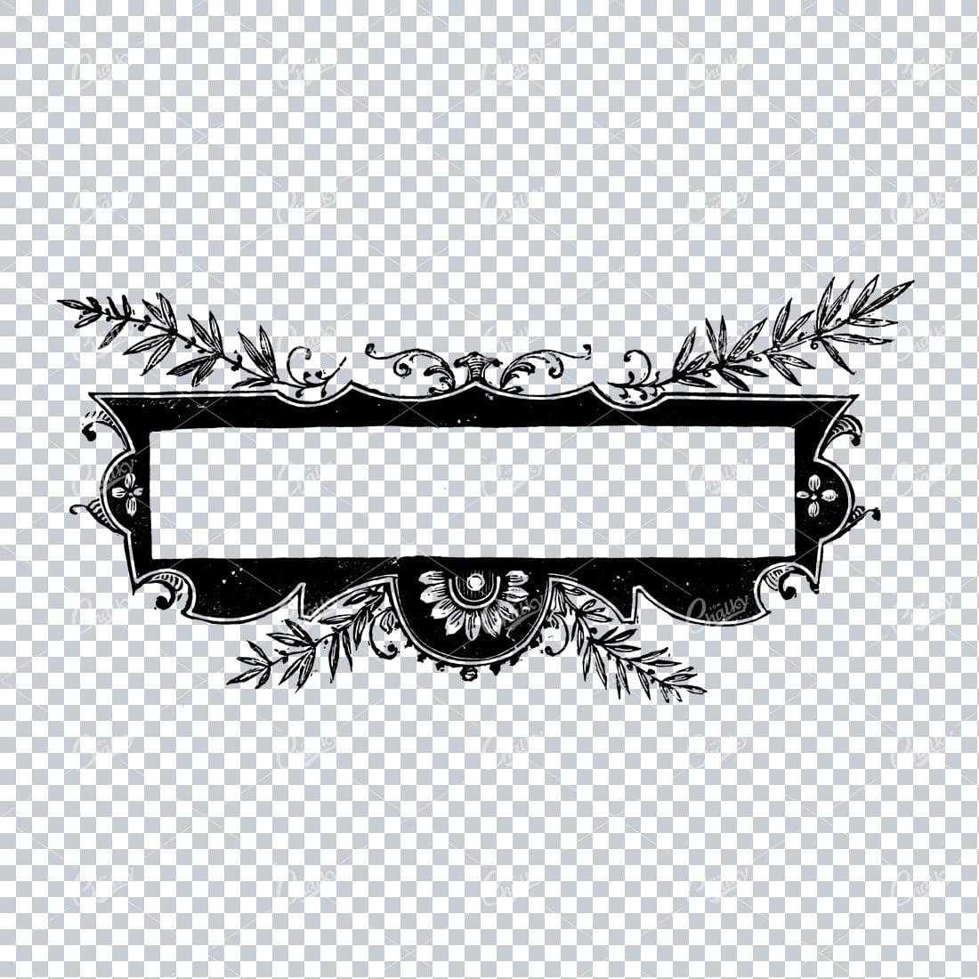 Laurel / Floral Black and White Line Art Antique Banner Design
