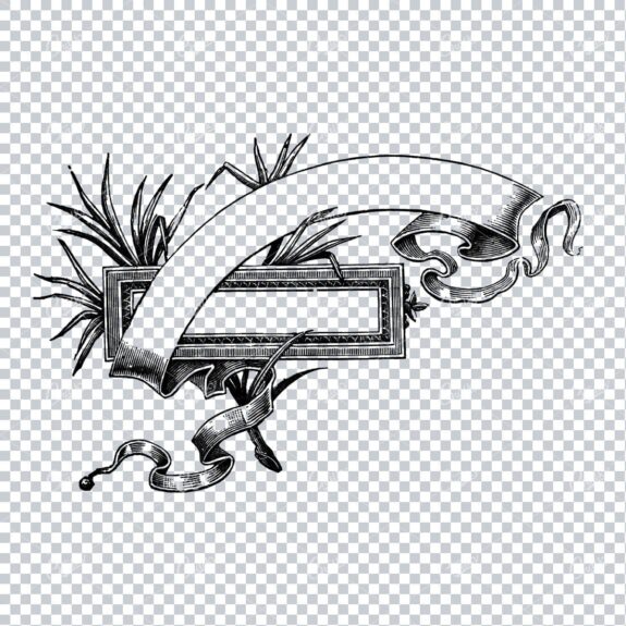 Banner Overlaping a Plant with a Scroll / Ribbon Wrapping Around