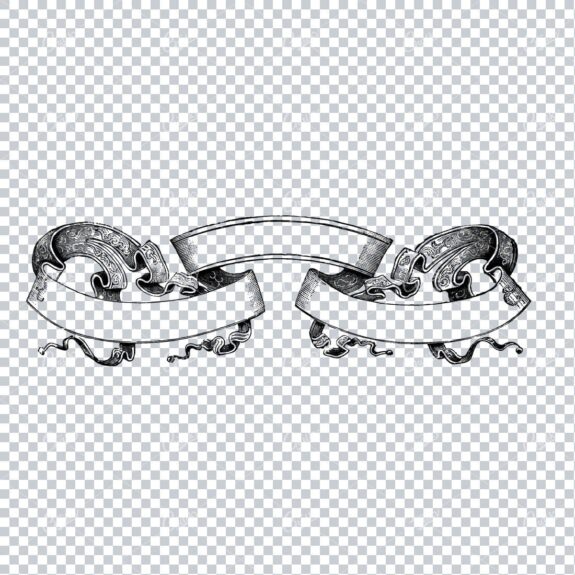 Decorative Ruffled / Frilled Banner or Scroll Line Art Design - Vintage Illustration