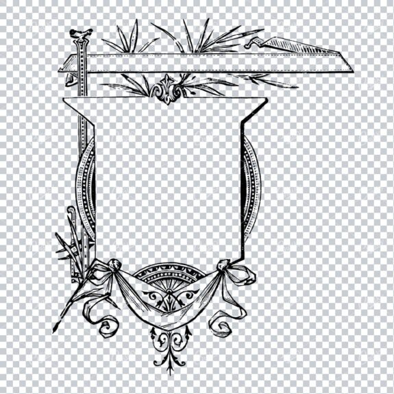 Line Art Illustration of a Decorative Antique Shop Sign Hanging from a Pole No.2