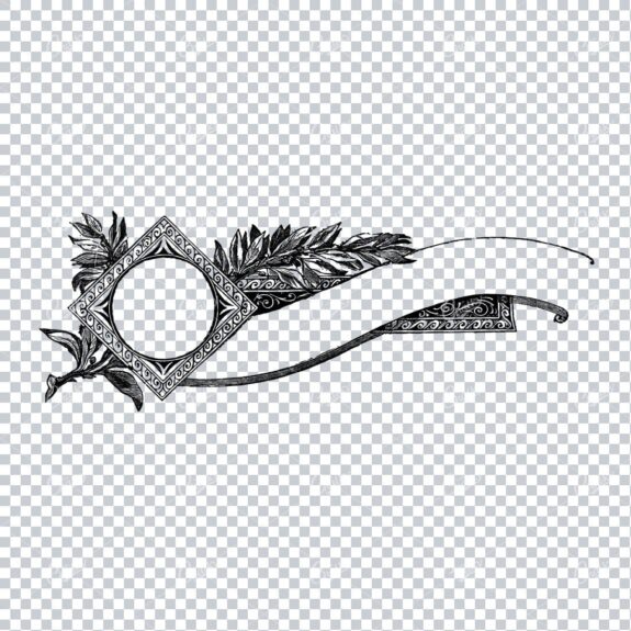 Laurel Branch with Circular Badge and Long Scroll Design Header Element