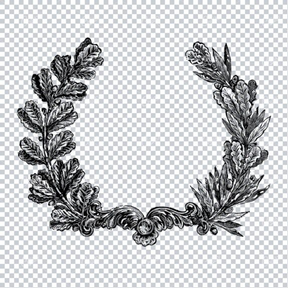 Hand Drawn Antique Wreath Line Art Illustration No.1