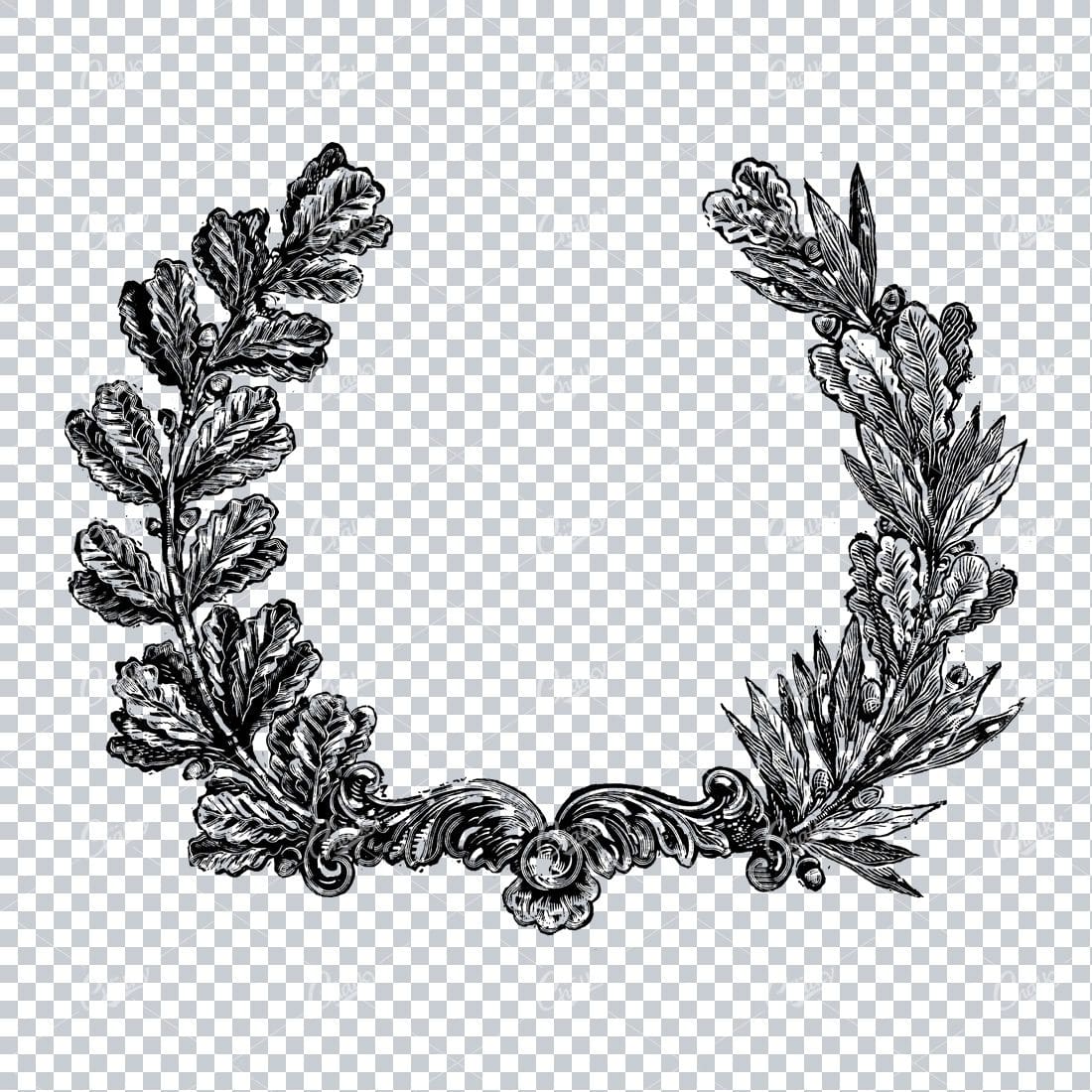 Hand Drawn Antique Wreath Line Art Illustration No.1