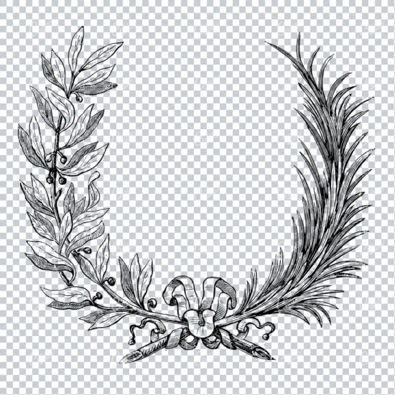 Hand Drawn Antique Wreath Line Art Illustration No.3