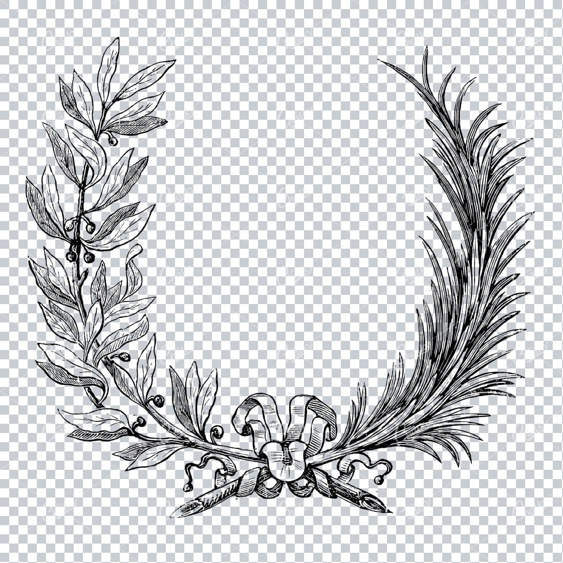 Hand Drawn Antique Wreath Line Art Illustration No.3