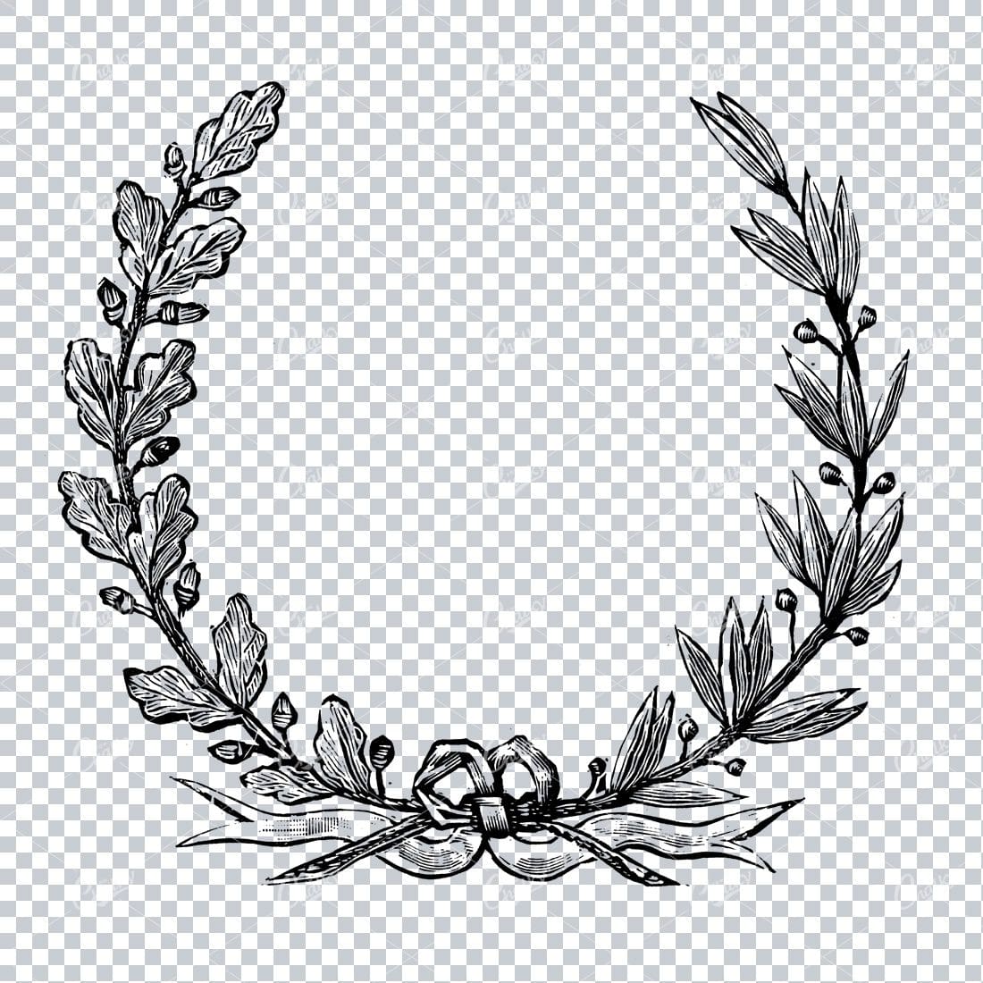 Hand Drawn Antique Wreath Line Art Illustration No.6