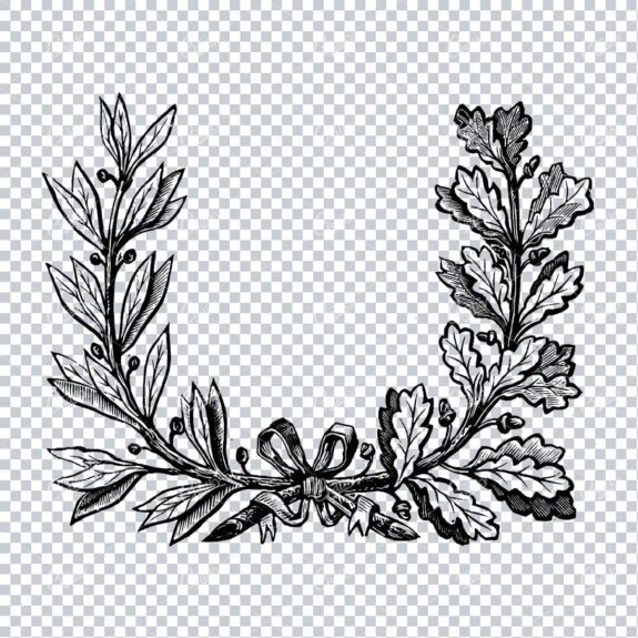 Hand Drawn Antique Wreath Line Art Illustration No.7