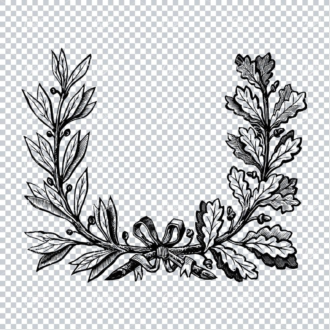 Hand Drawn Antique Wreath Line Art Illustration No.7