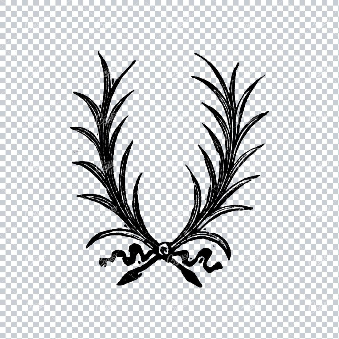 Hand Drawn Antique Wreath Line Art Illustration No.14