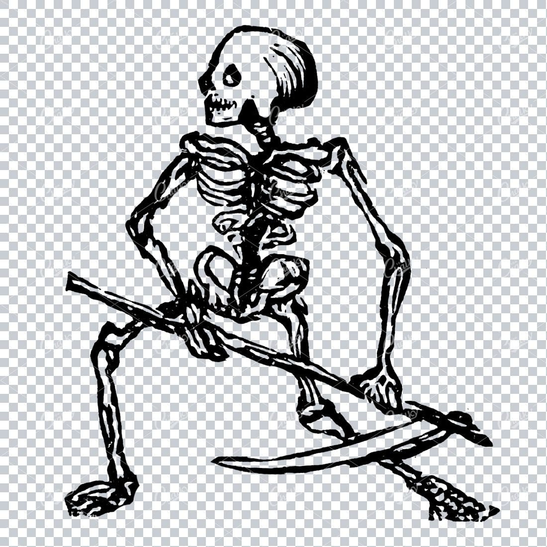 Small Rough Illustration of a Human Skeleton with Scythe (Grim Reaper) No.1