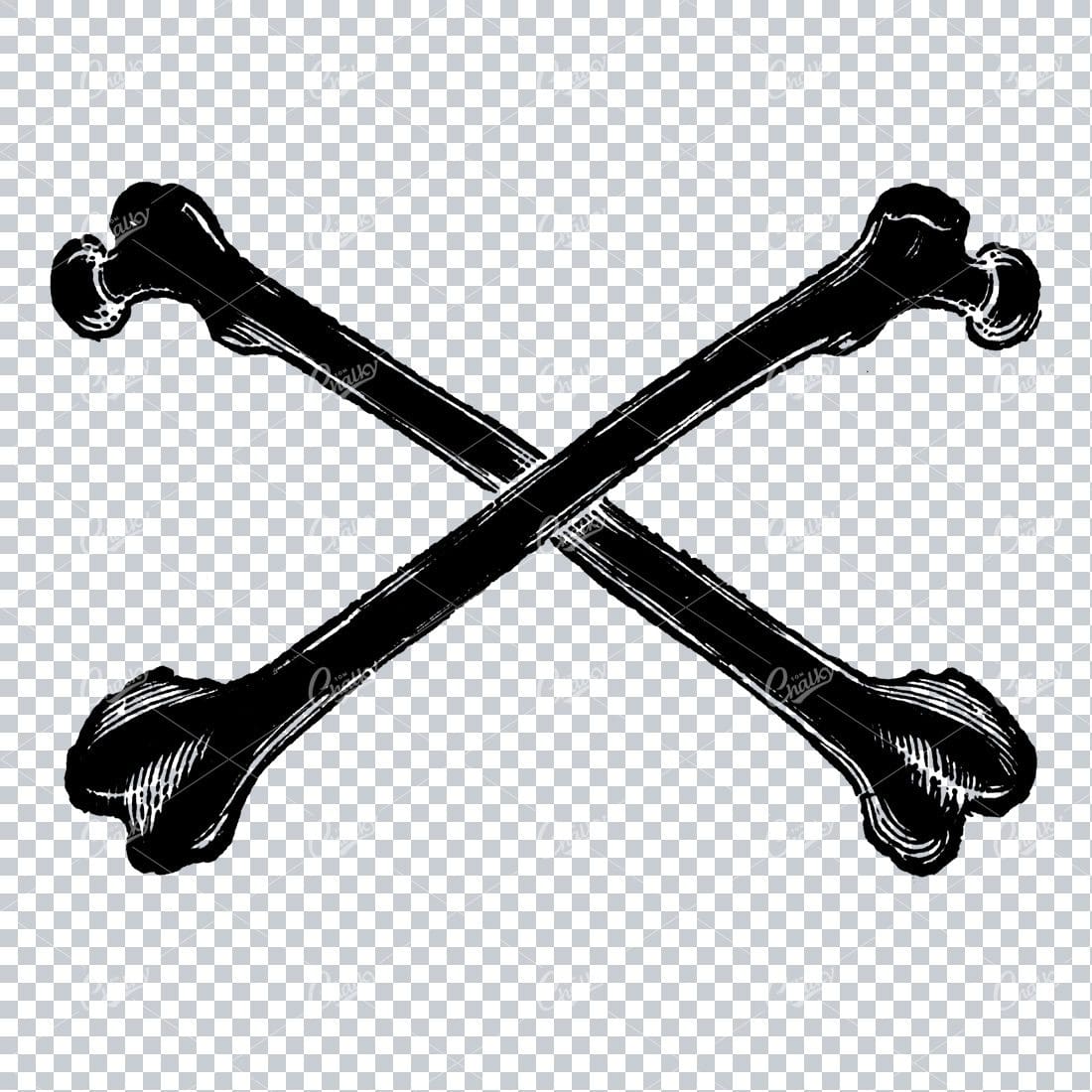 Black and White Line Art Illustration of Cross Bones No.1