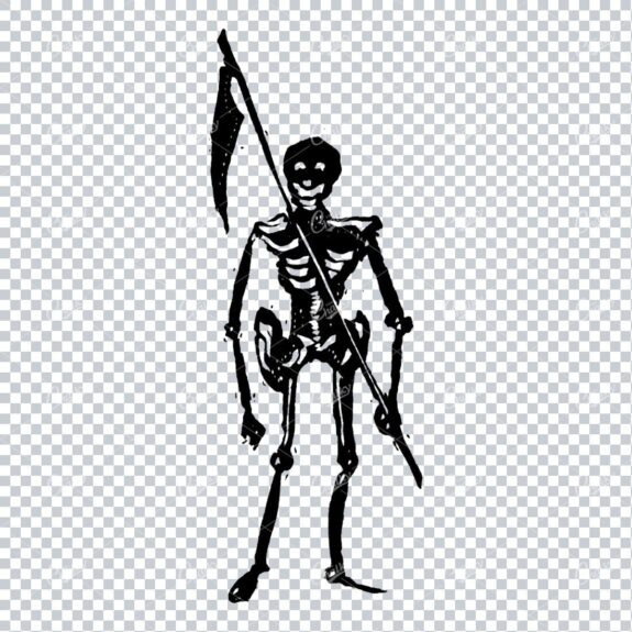 Small Rough Illustration of a Human Skeleton with Scythe (Grim Reaper) No.3