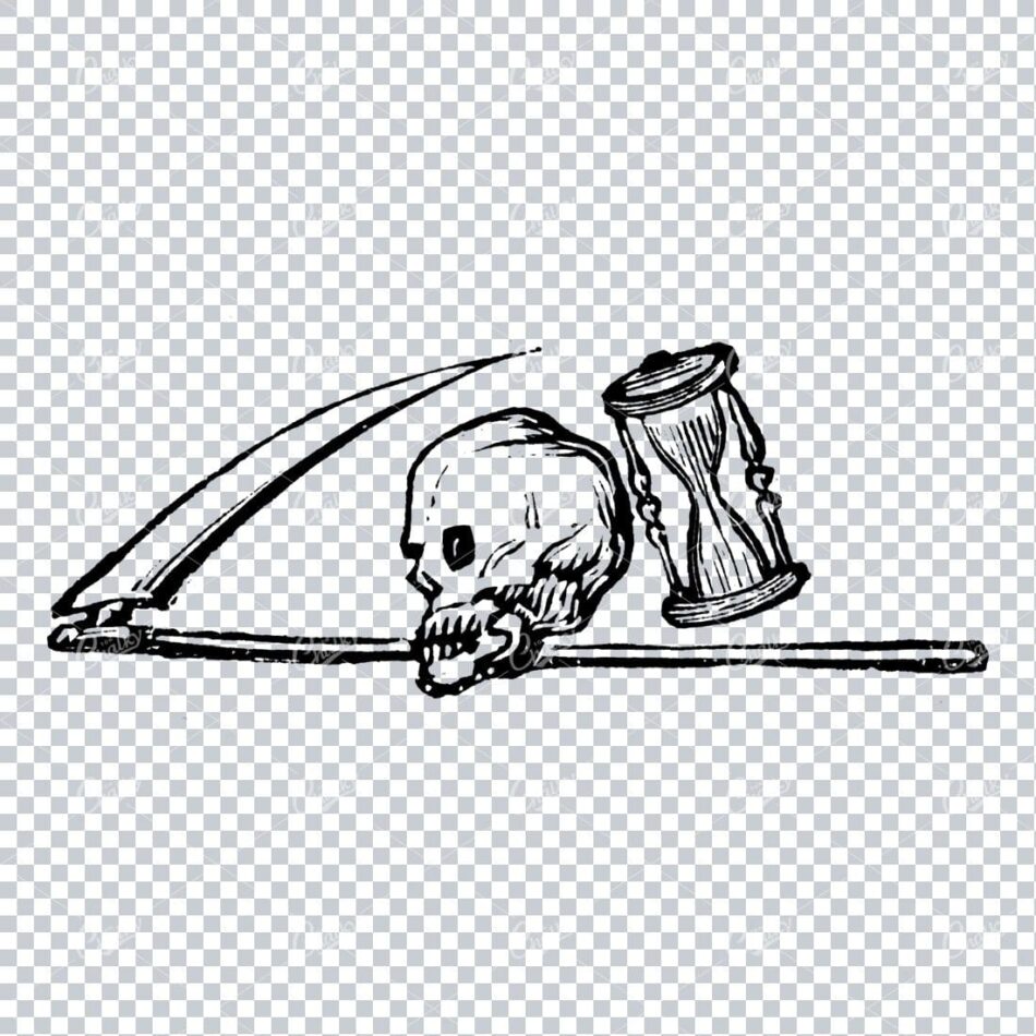Human Skull with Scythe and an Hourglass