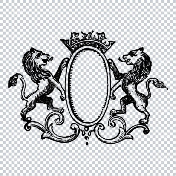 Two Lions on Back Legs Either side of Frame with Crown
