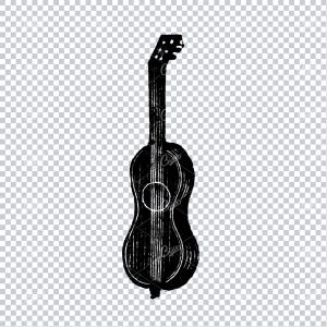 Antique Musical Instrument Line Art Illustration - Guitar