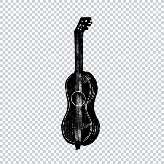 Antique Musical Instrument Line Art Illustration - Guitar