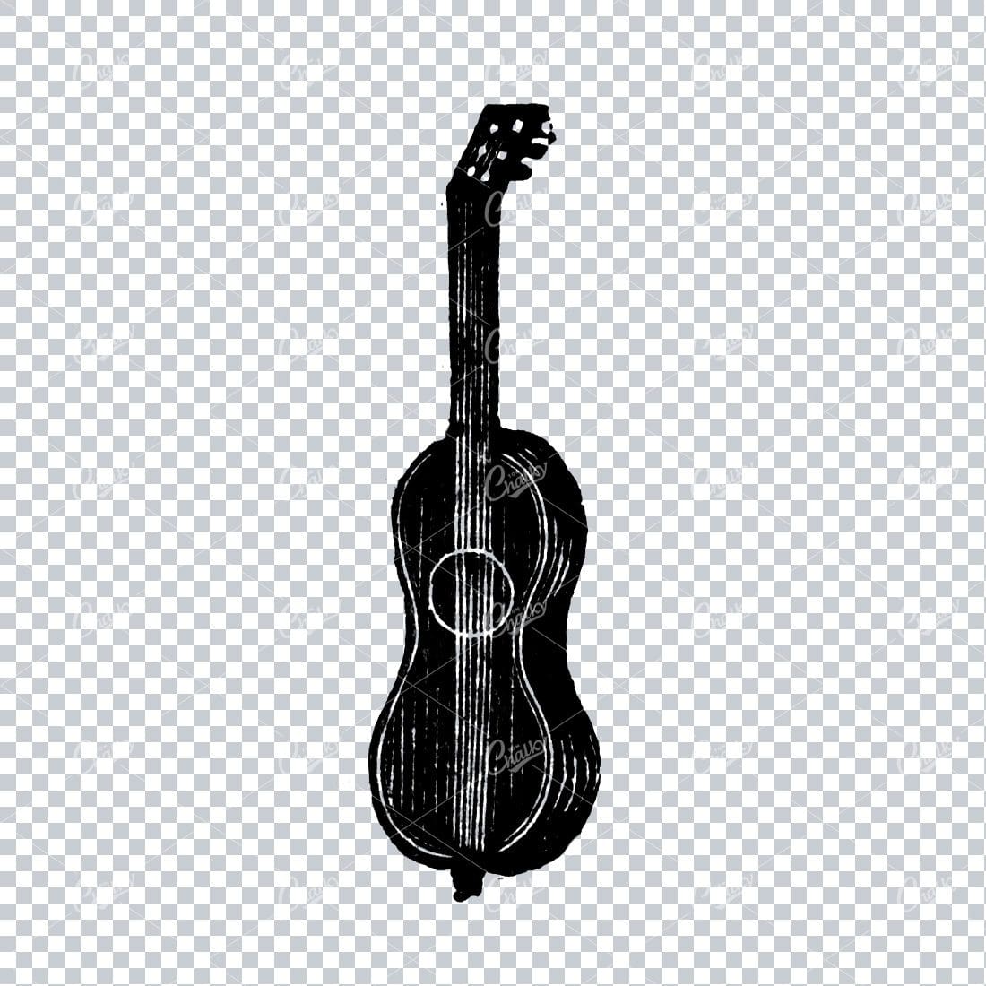 Antique Musical Instrument Line Art Illustration - Guitar