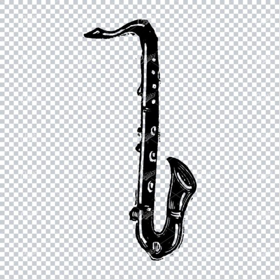 Antique Musical Instrument Line Art Illustration - Saxophone