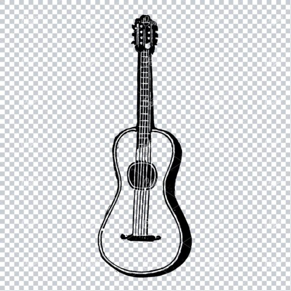 Antique Musical Instrument Line Art Illustration - Guitar