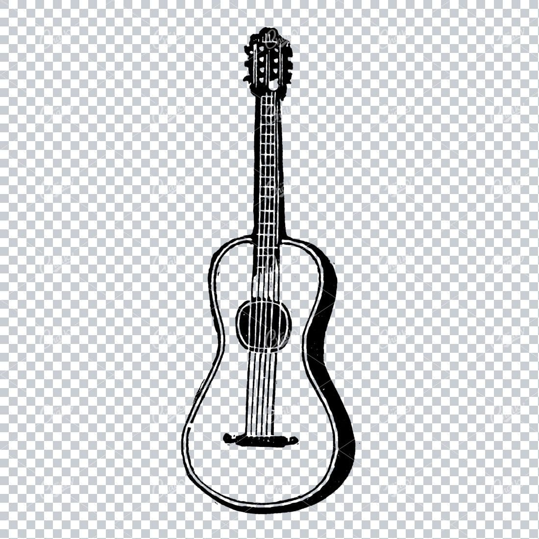 Antique Musical Instrument Line Art Illustration - Guitar