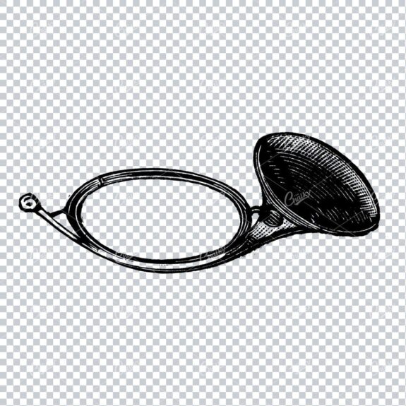 Antique Musical Instrument Line Art Illustration - Trumpet
