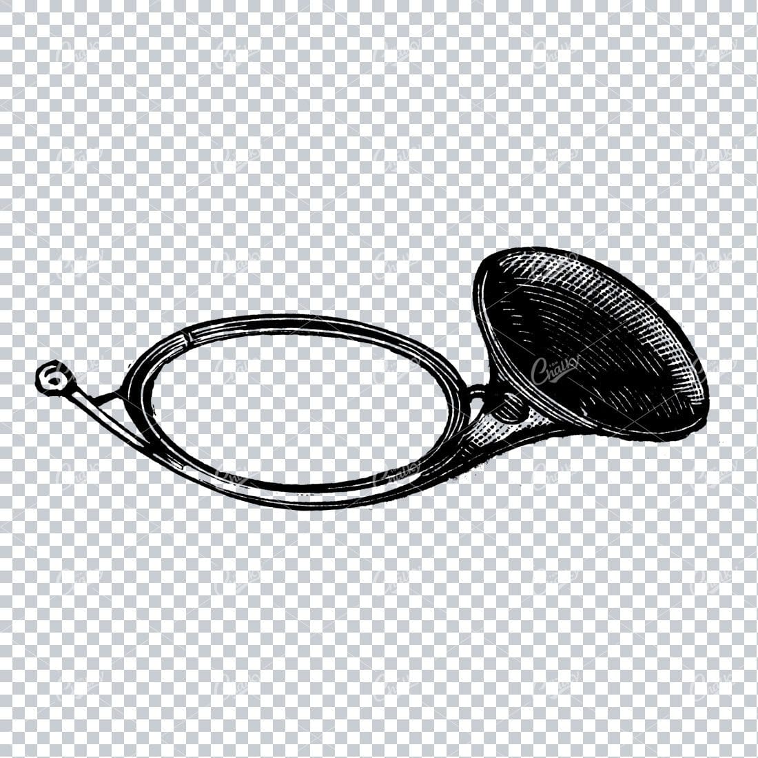 Antique Musical Instrument Line Art Illustration - Trumpet