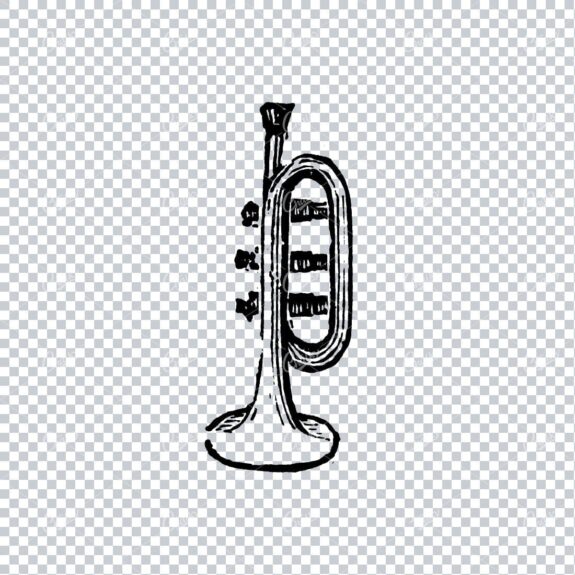 Antique Musical Instrument Line Art Illustration - Trumpet
