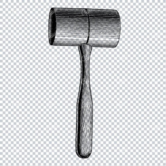 Vintage Line Art Illustration of a Hammer / Mallet