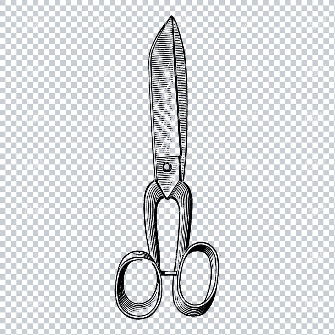 Vintage Line Art Illustration of a Pair of Fabric Scissors No.1