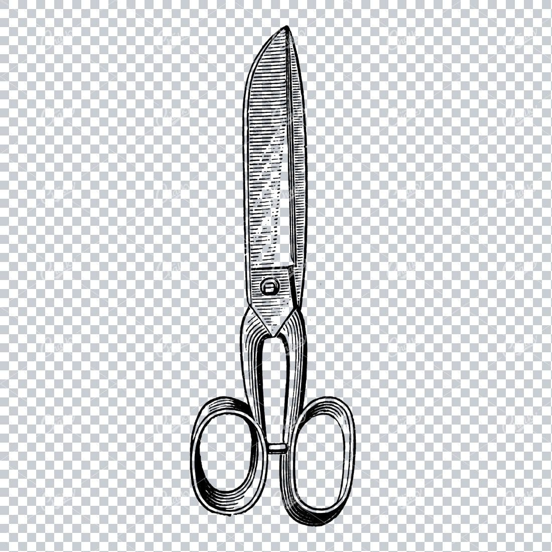 Vintage Line Art Illustration of a Pair of Fabric Scissors No.2