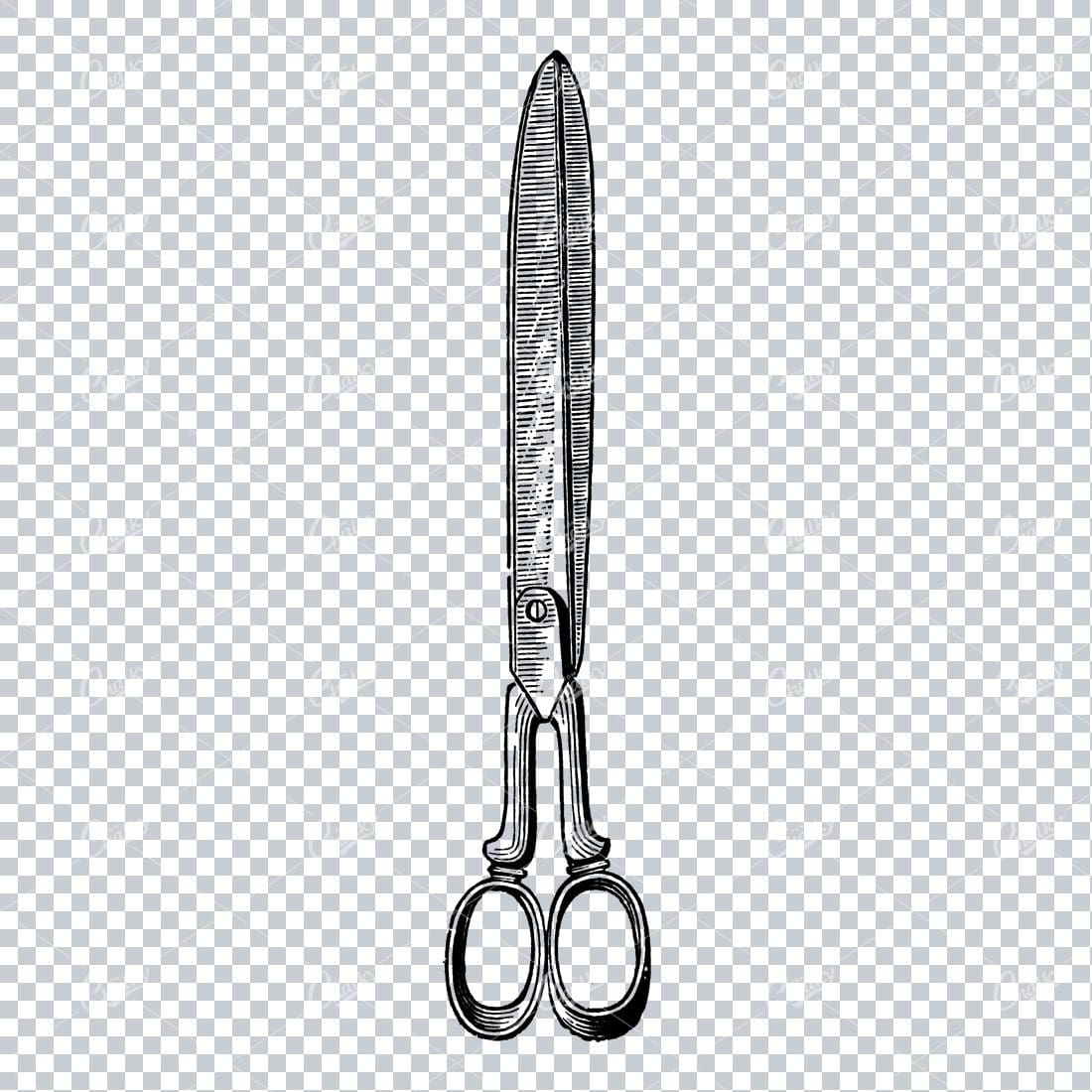 Vintage Line Art Illustration of a Pair of Fabric Scissors No.3
