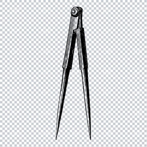 Antique Line Art Illustration of a Compass Drawing Tool