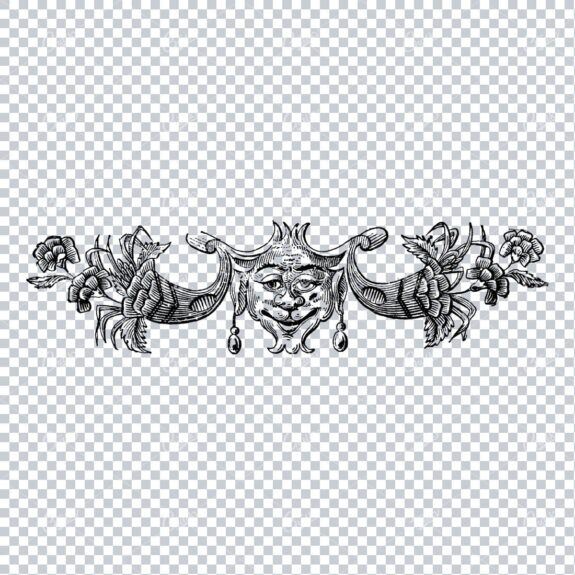 Decorative Design Element with Face and Flowers